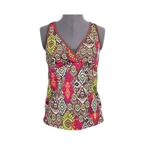 Athleta | Multicolored Ikat Print T-Back Compression Tank Top, Large